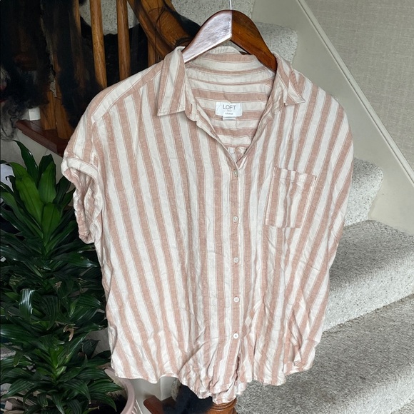 LOFT Lounge Linen Striped Blouse - Picture 1 of 9